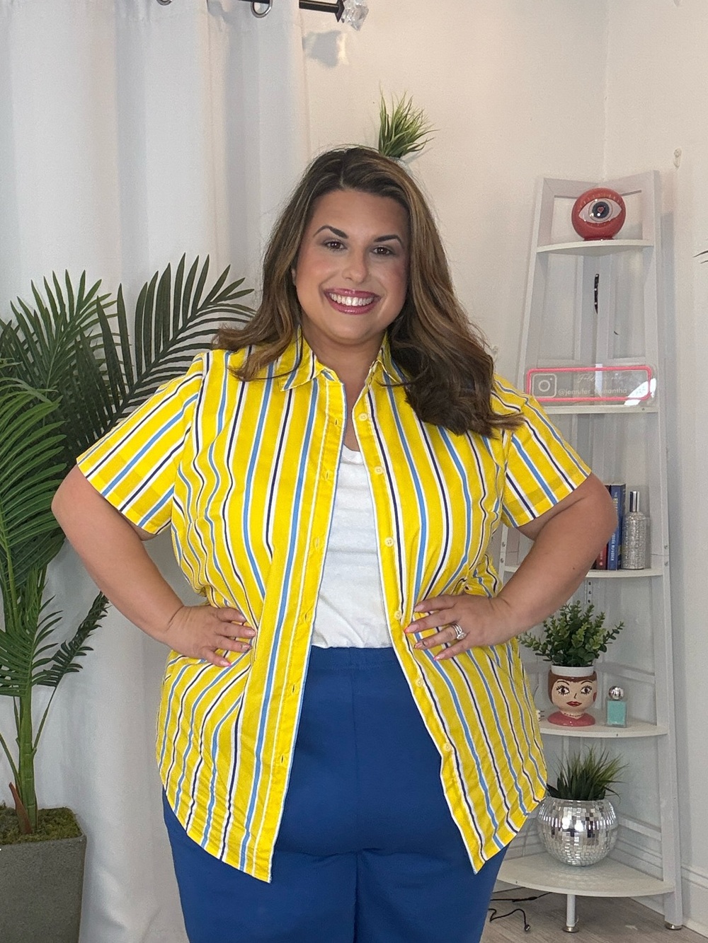 Plus Size Yellow Striped Button-Up Shirt - Bright Yellow